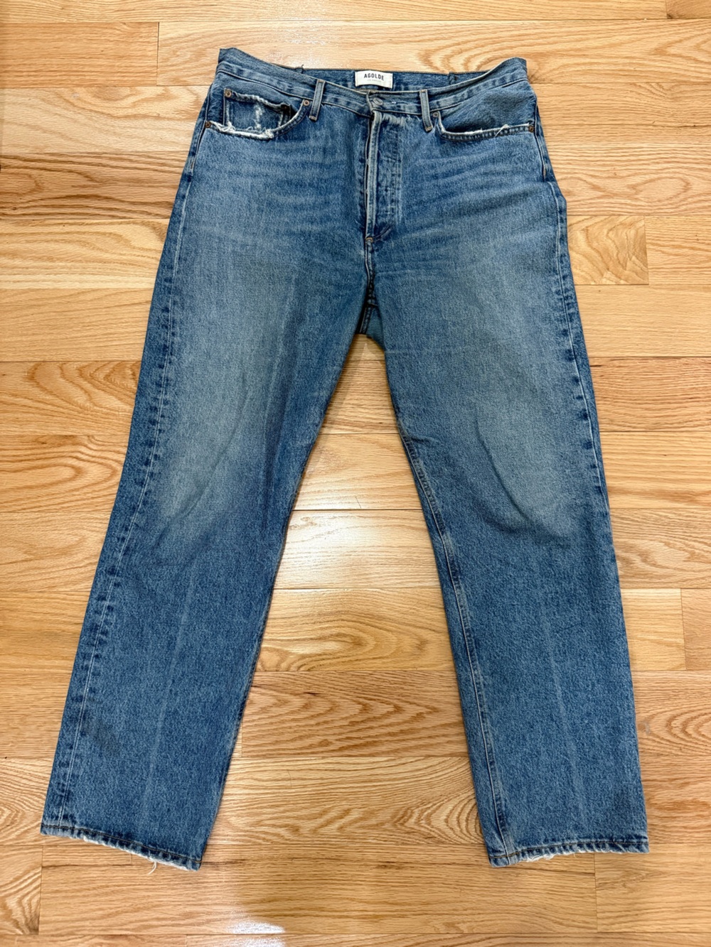 Agolde Women’s Straight Jeans in Faded Blue Denim